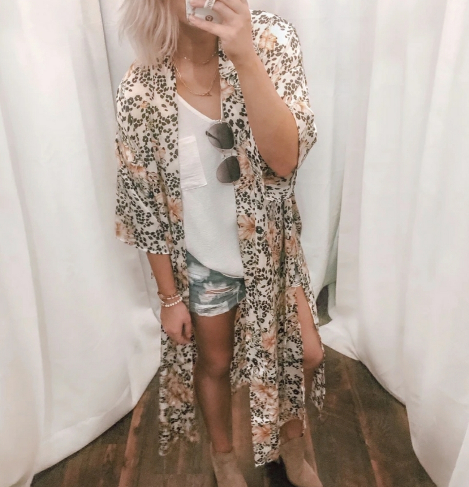 Leopard floral kimono